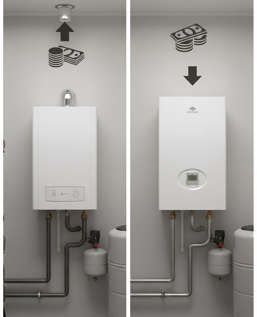 Vergleich der Heizeffizienz zwischen der Mycond-Wärmepumpe und dem Gaskessel